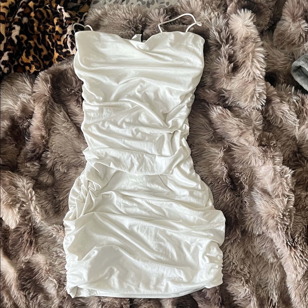 Windsor Strapless White Ruched Dress